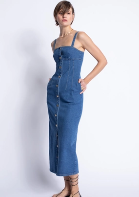 Rio Denim Midi Dress Sculpted Detail