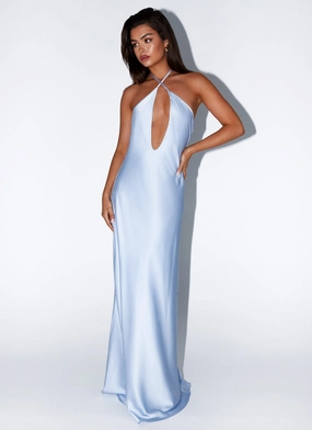 Noir Symphony Maxi Dress - Ice Blue Peace View Neutral Layer