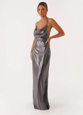 Easy Comfort Scandi Light Sleek Love Sequin Maxi Dress - Silver Sequin