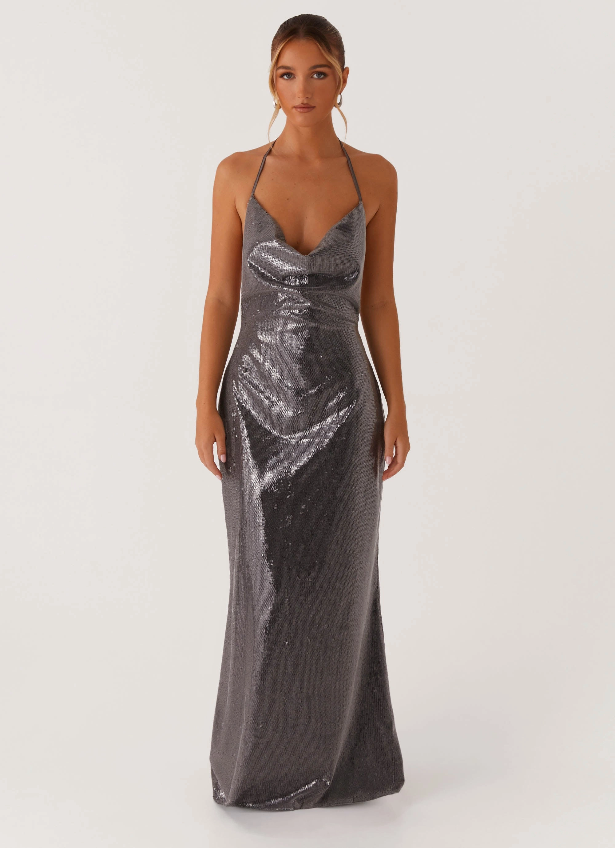 Casual Layers Abrasion-resistant Sleek Love Sequin Maxi Dress - Silver Sequin