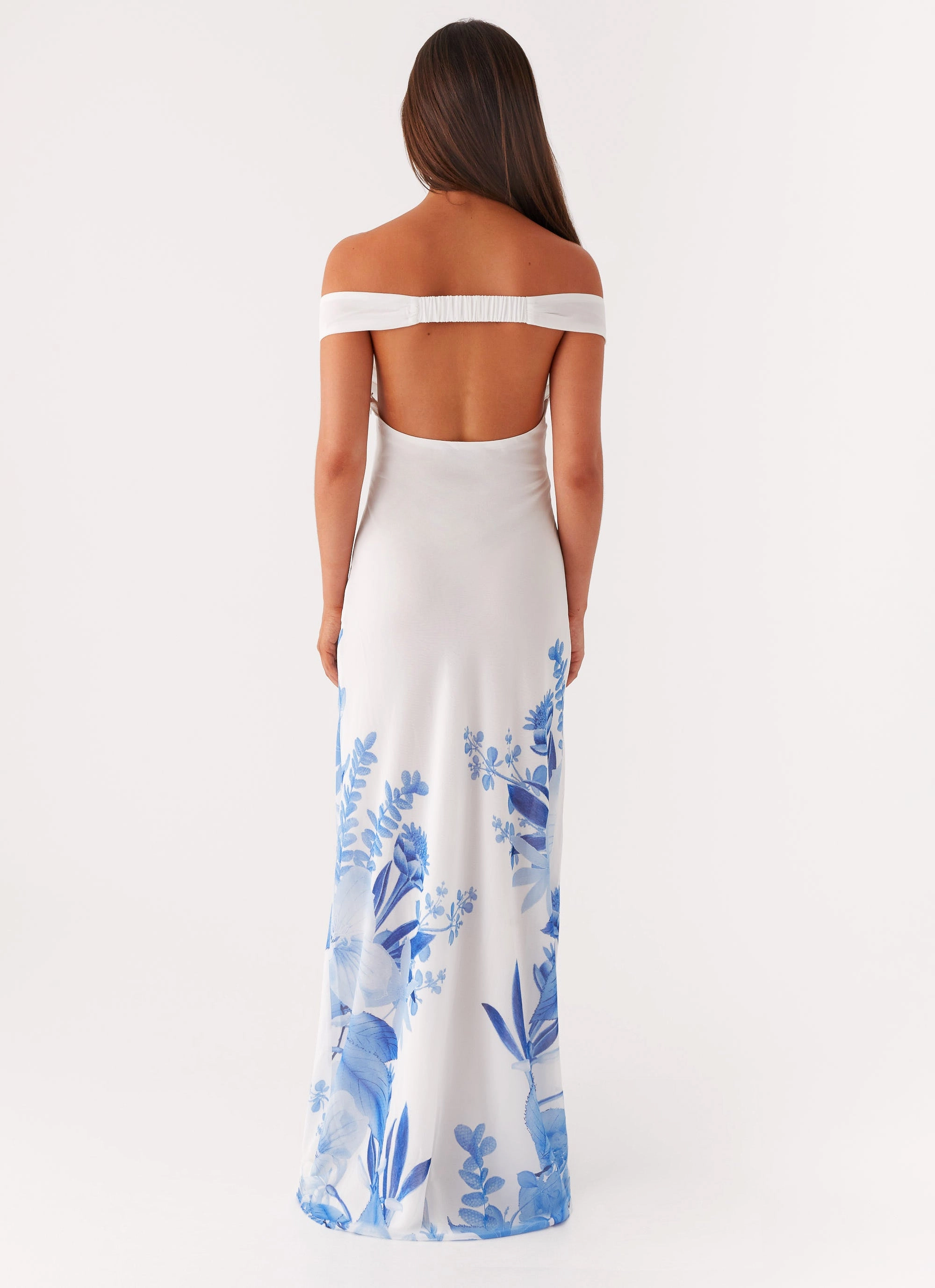 Krissa Maxi Dress - Blue Floral Crisp Silhouette Silky Layer