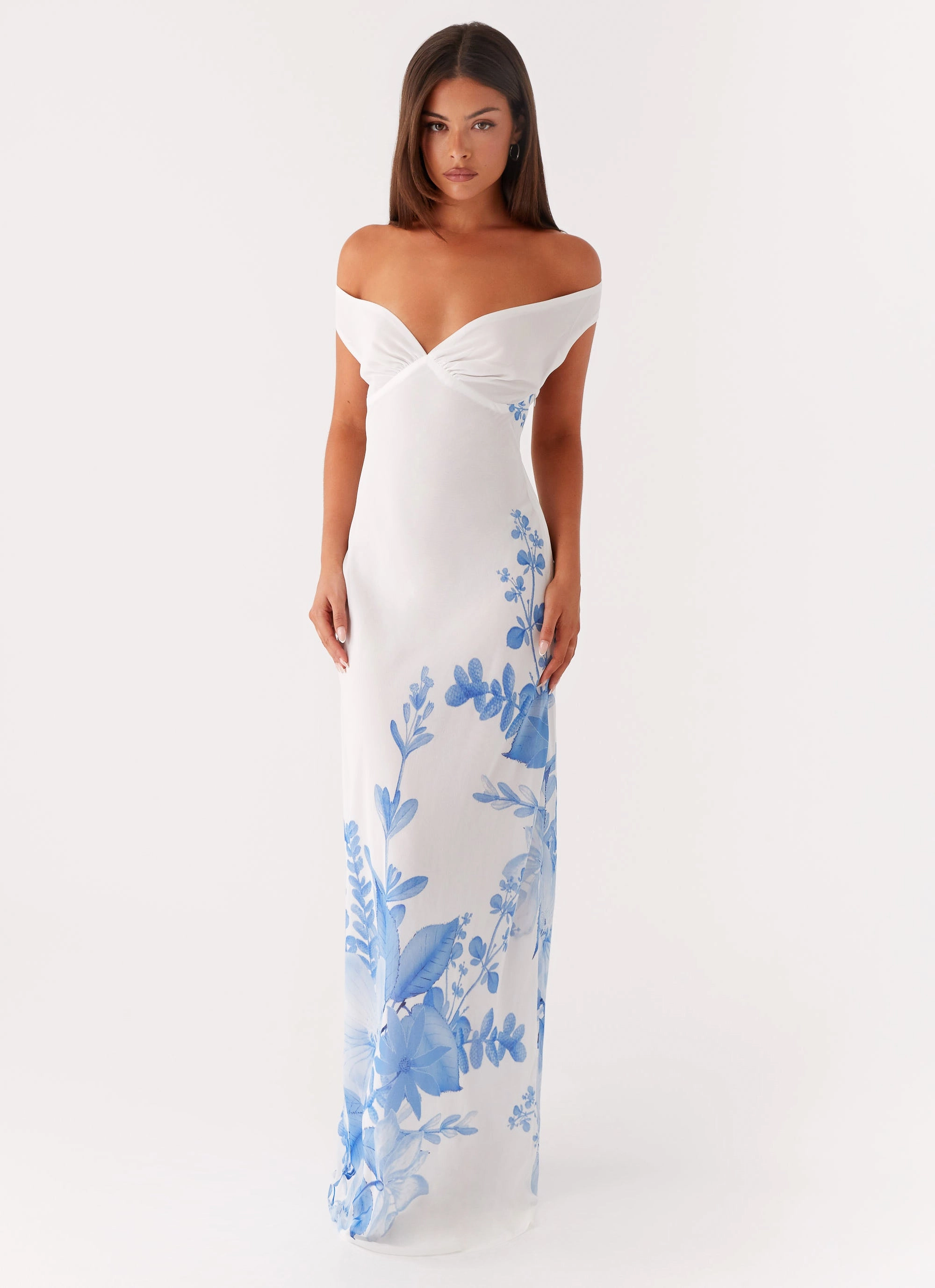 Krissa Maxi Dress - Blue Floral Autumn Look Flattering Shape Wear