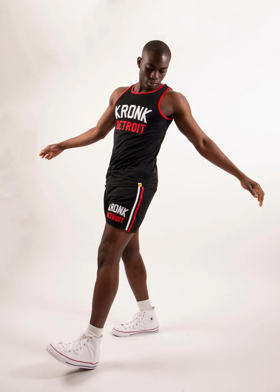 KRONK Iconic Detroit Applique Lined Shorts Black & White/Red