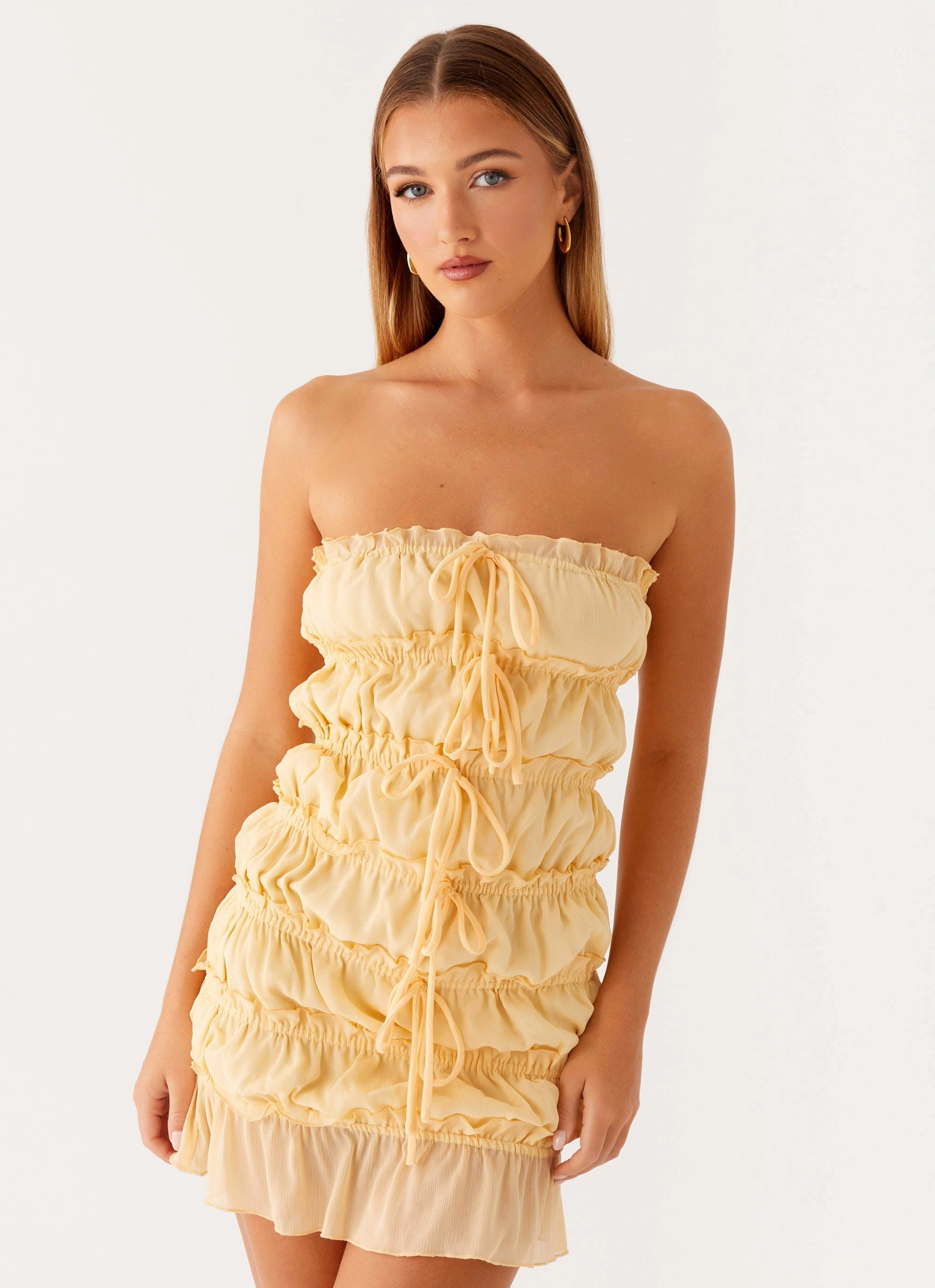 Kylan Mini Dress - Apricot Crinkle Effect Perfectly Crafted