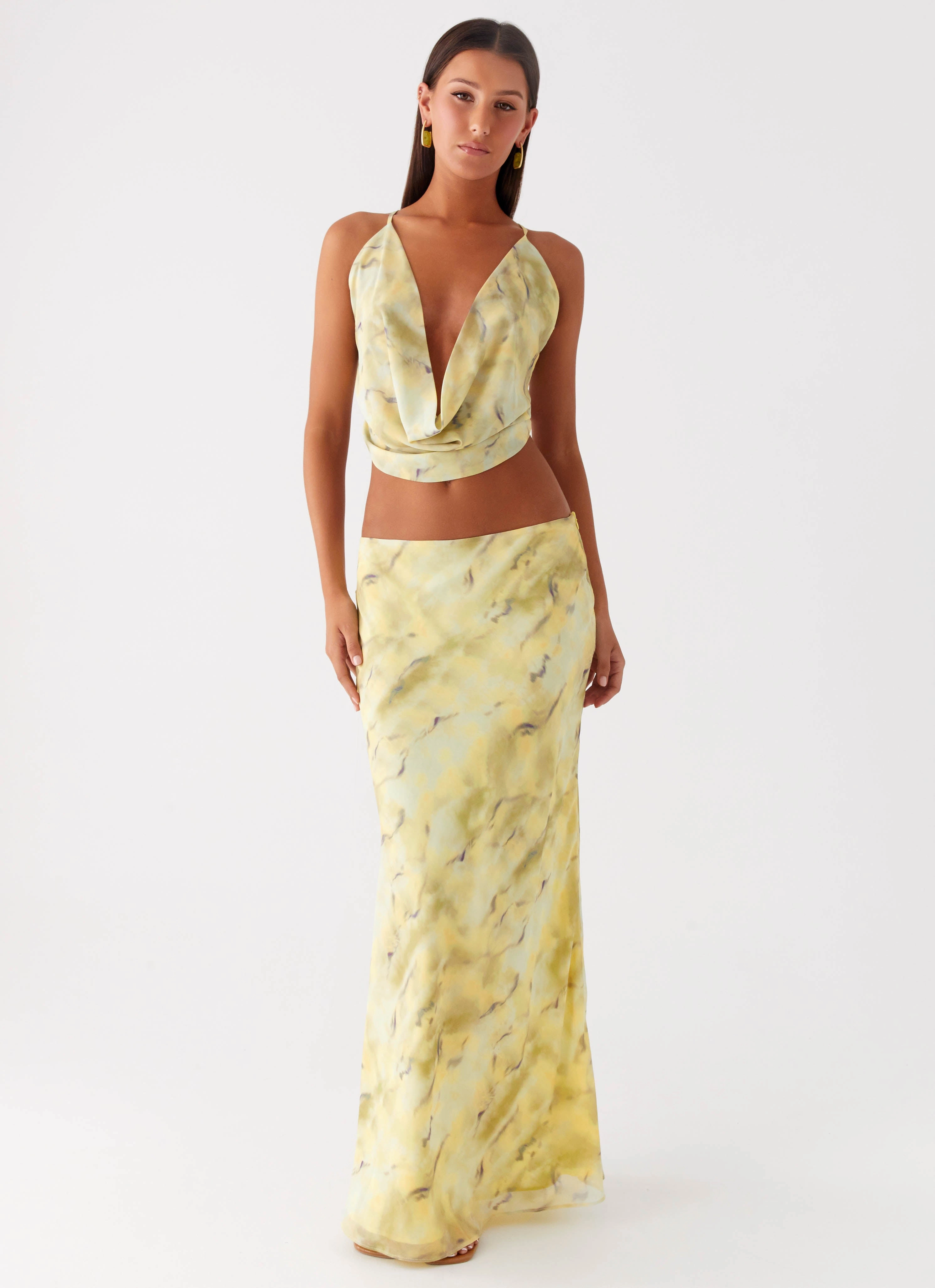 Kylo Cowl Top - Yellow Tie Dye Breathable Knit Fabric Garment Washed Finish