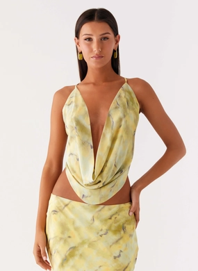 Kylo Cowl Top - Yellow Tie Dye ThermalRegulating Fabric ReinforcedStitching