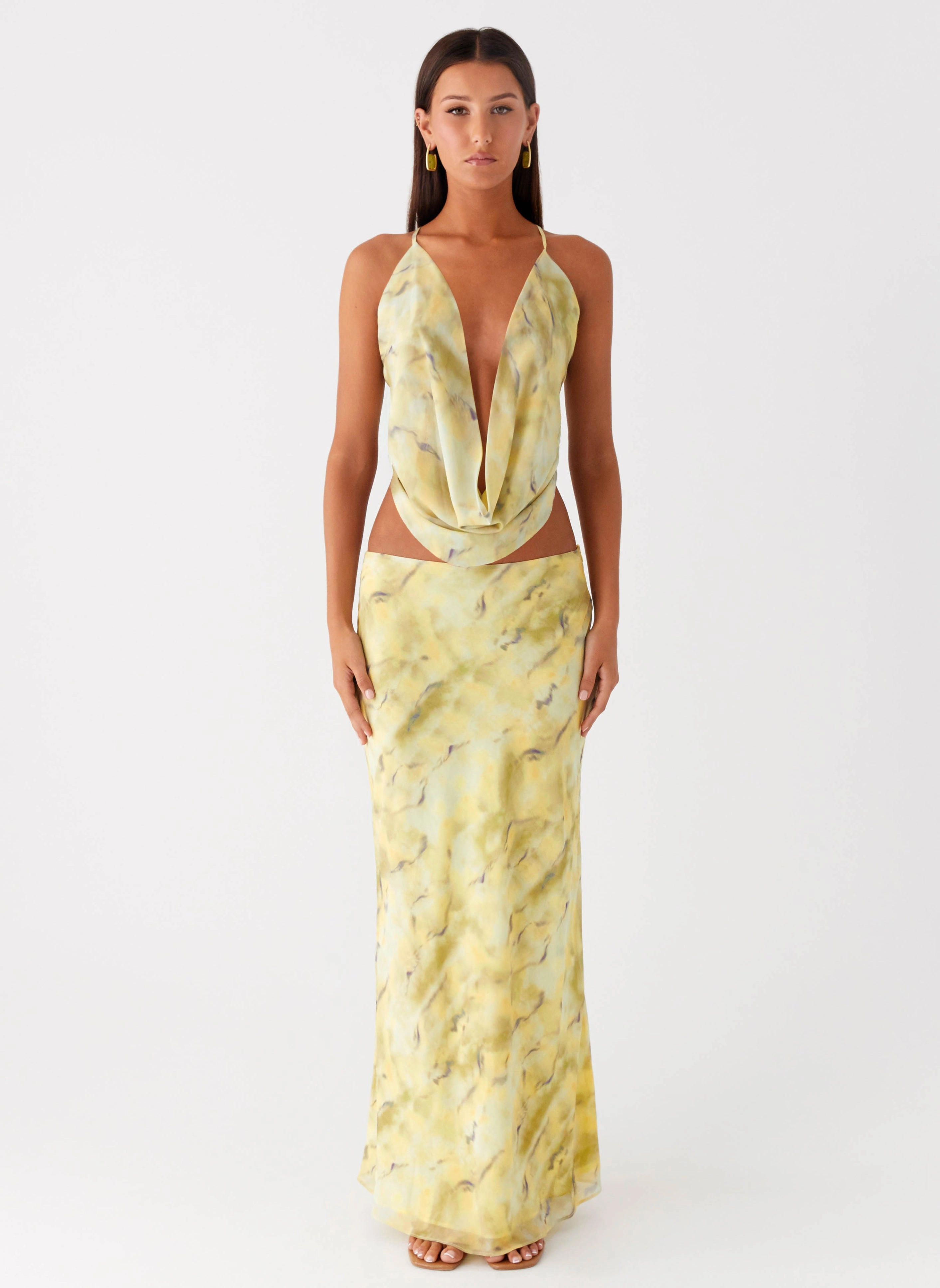 Kylo Cowl Top - Yellow Tie Dye AdjustableCuffs Tunic top