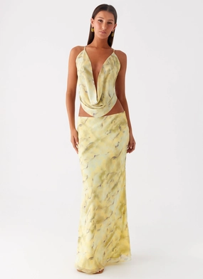 Kylo Low Rise Maxi Skirt - Yellow Tie Dye Corduroy texture