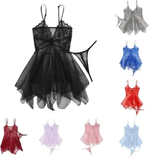 Lace Babydoll Lingerie Set for Women,Sheer Mesh with G-String,Perfect for Romantic Nights