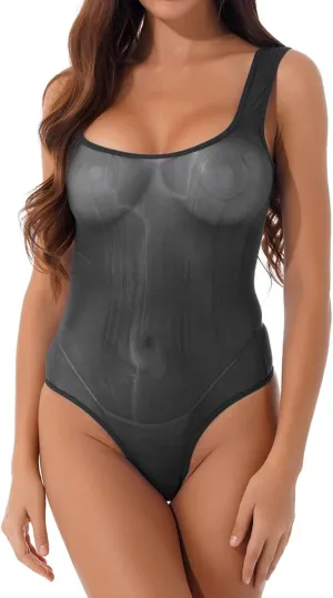 Lace Bodysuit Women'S 1 Piece Backless Mesh Bodysuit Neck Lace Up Sheer Teddy Nightie Lace Up Lingerie Fishing