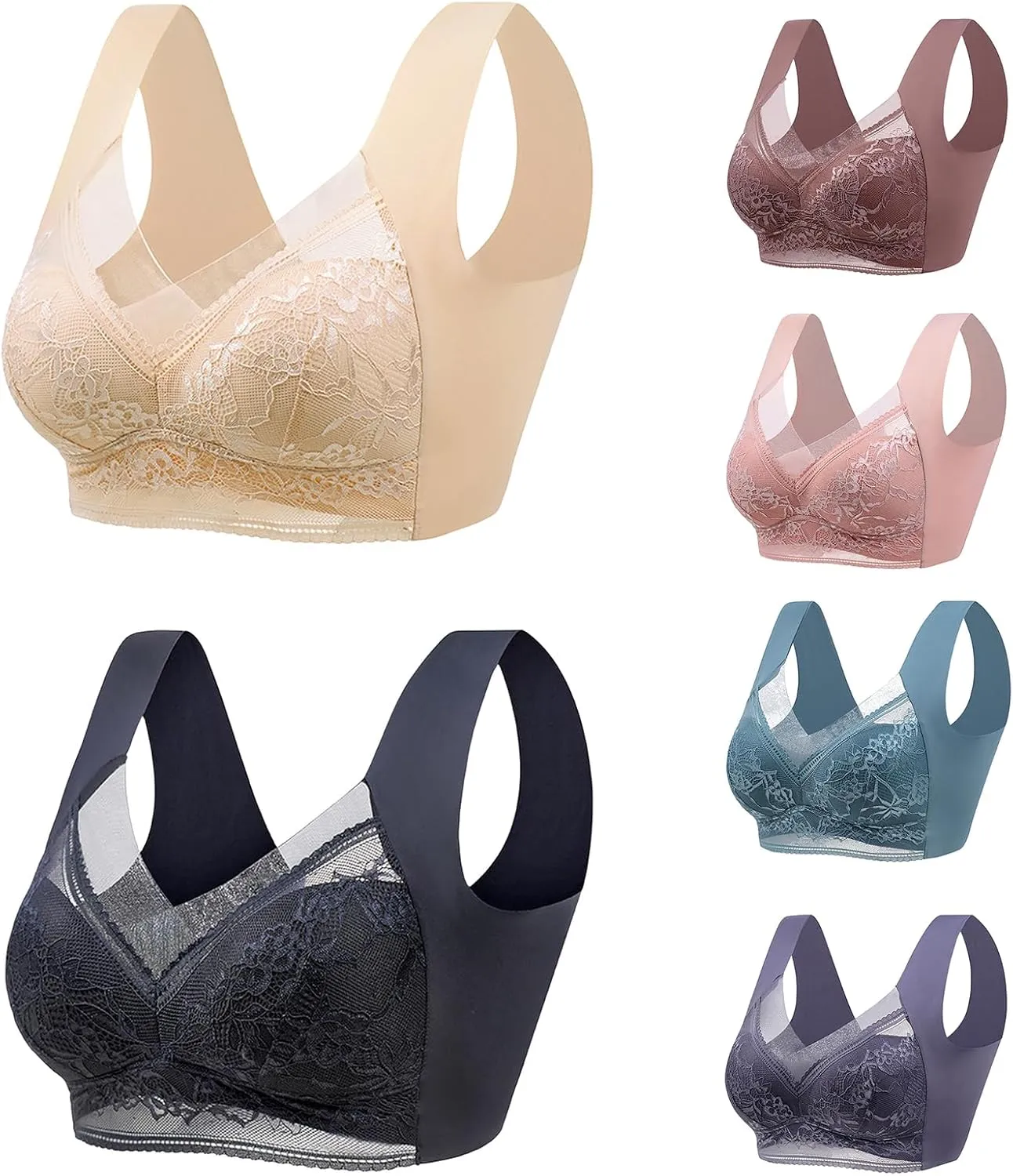 Lace Bras for Women No Underwire Wireless Seamless Bra Smoothing Bra Push Up Bralette Comfort Raceback Everyday Bra