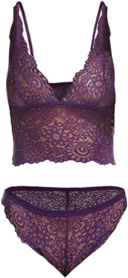 Lace Push up Bras for Women Sexy Set Bralette Women Set Lace Panty Lingerie Bra and Lace Mens Underwear (Purple, M)