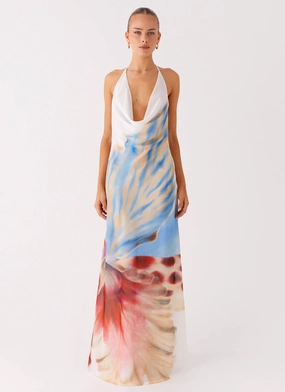 Stars Align Cowl Maxi Dress - White Sea Bloom Professional Comfort