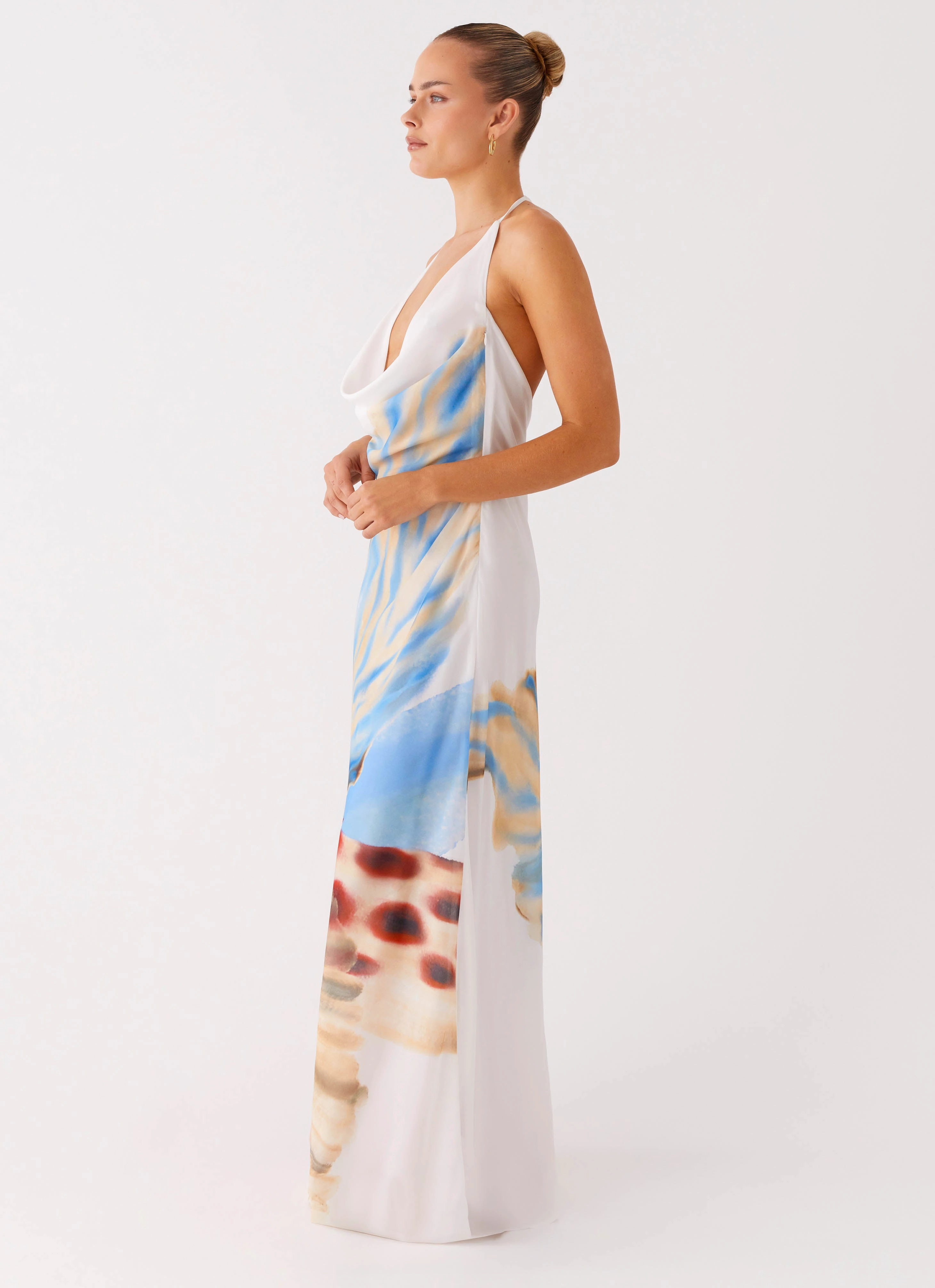 Stars Align Cowl Maxi Dress - White Sea Bloom Heart Glow Minimalist Look