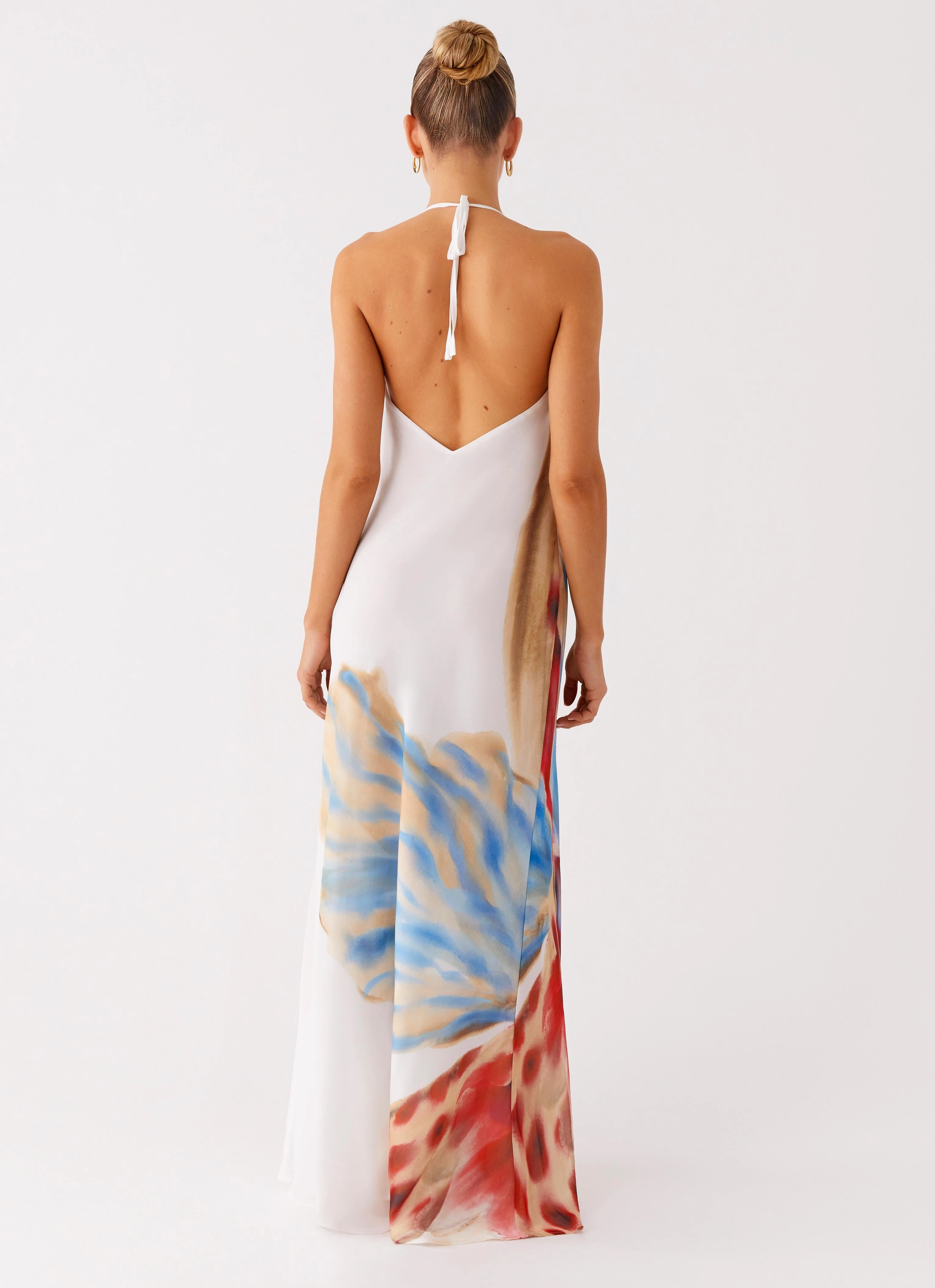 Stars Align Cowl Maxi Dress - White Sea Bloom Casual Waist Sleek And Stylish