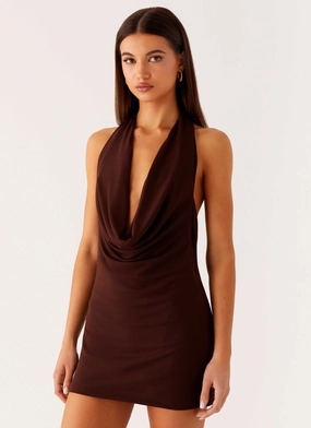 Quick Glam Golden Scene Saffron Skies Mini Dress - Chocolate