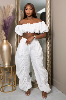 DurableReinforcedMaterial TearResistantMaterial Lacy Ruched Perfection Pants ?C White