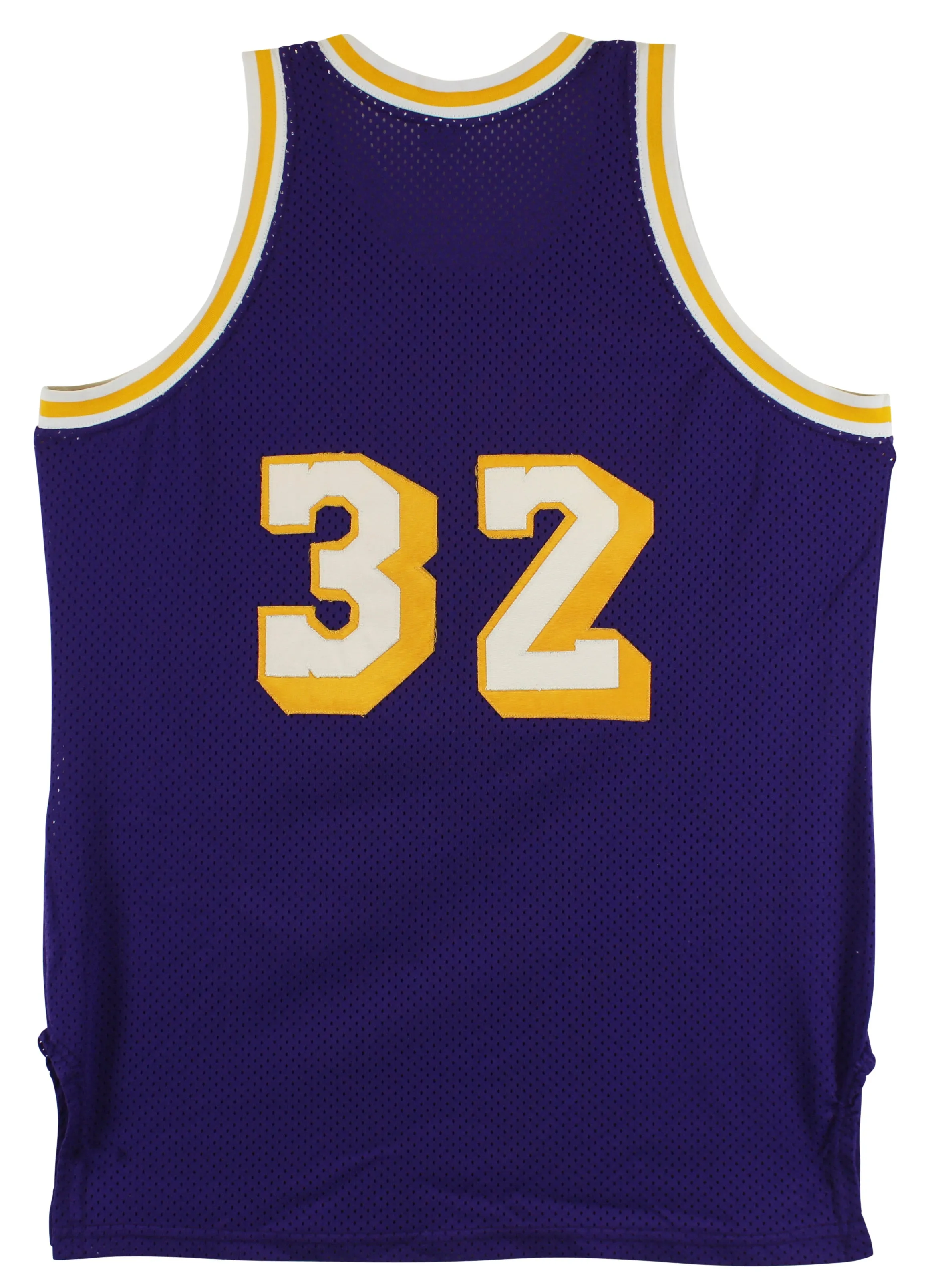 Lakers Magic Johnson "HOF 02" Signed Purple MacGregor Sand-Knit Jersey BAS Wit