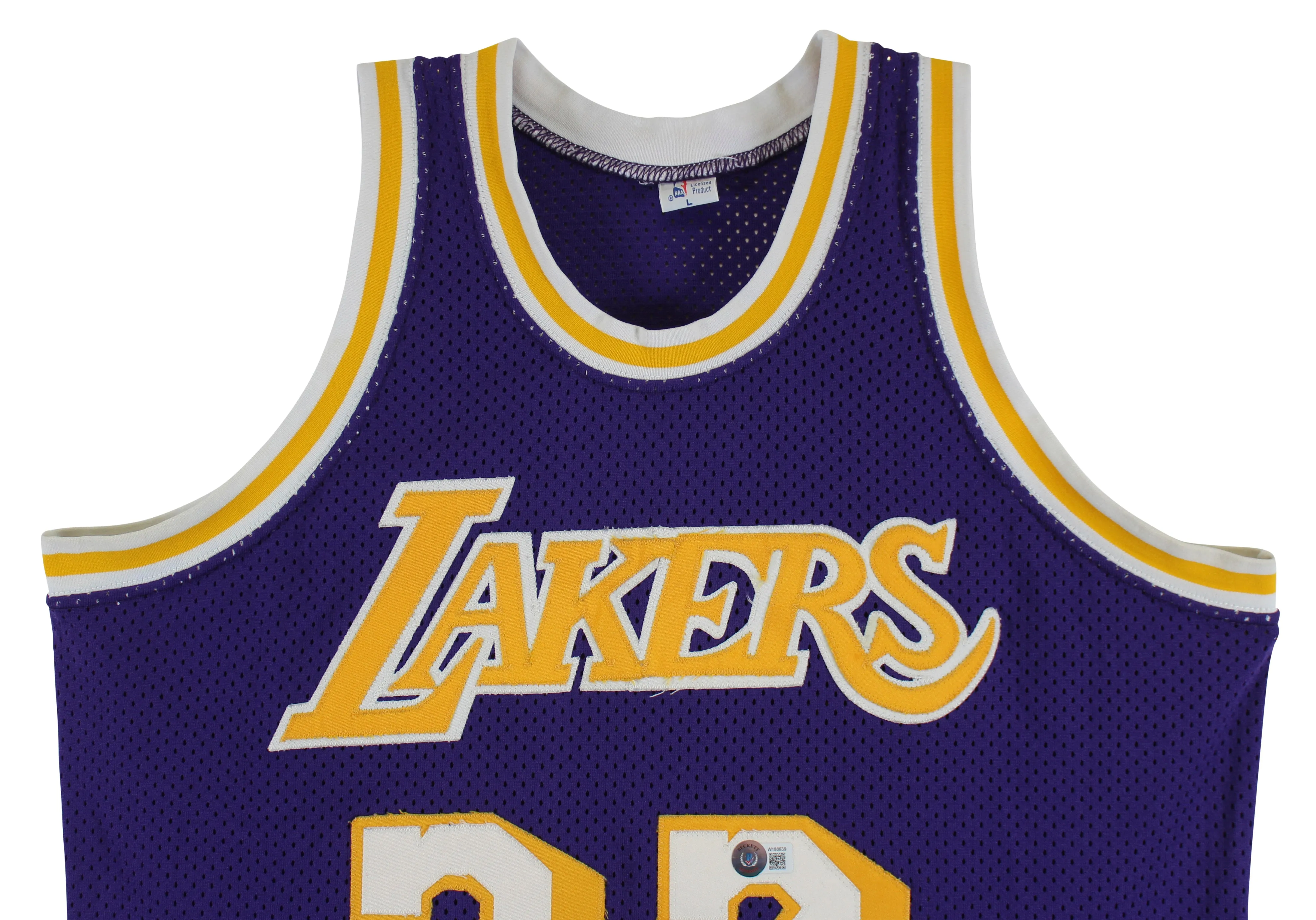 Lakers Magic Johnson "HOF 02" Signed Purple MacGregor Sand-Knit Jersey BAS Wit