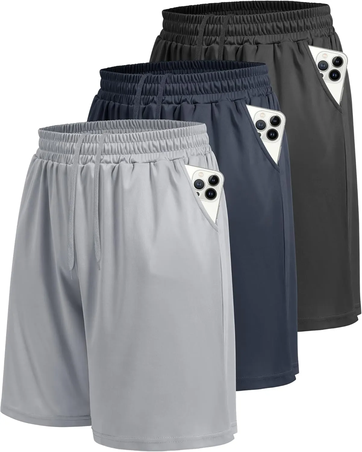 LalaHooK 3 Pack Athletic Gym Mens Shorts - Casual Black Quick Dry Basketball Shorts with Pockets for Workout Running