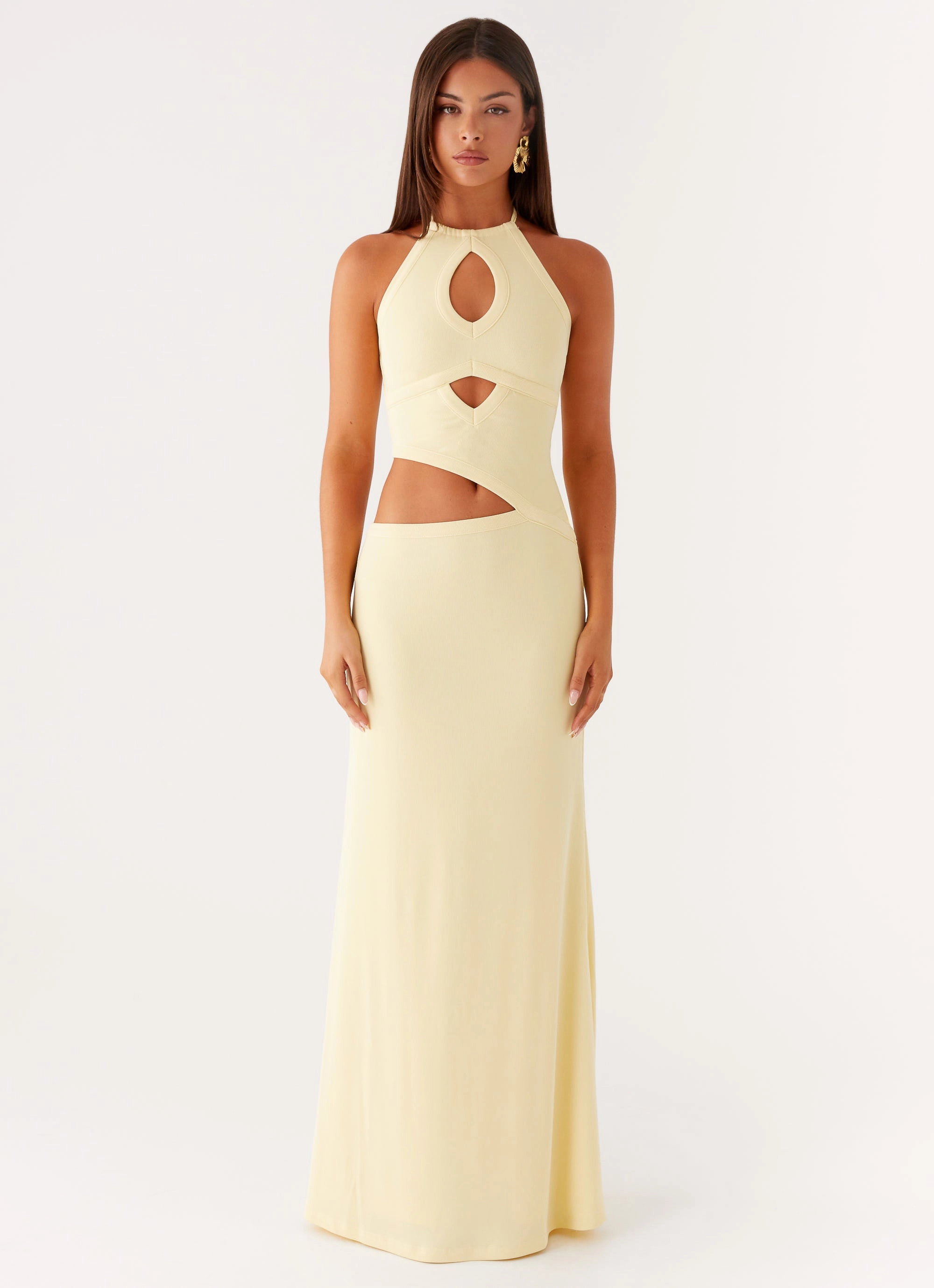 Lanah Cut Out Maxi Dress - Yellow Everyday Use Tie-Detail