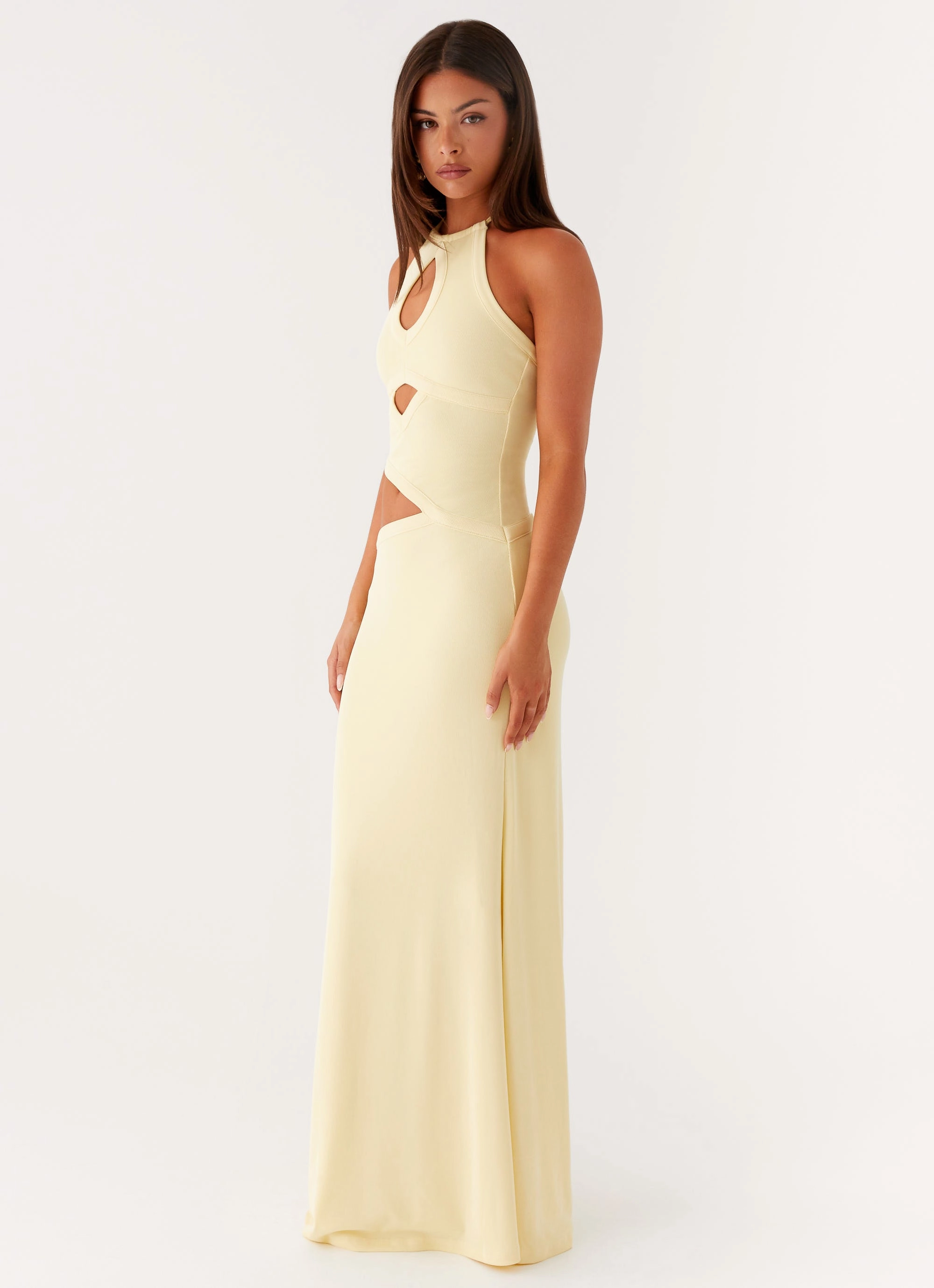 Lanah Cut Out Maxi Dress - Yellow Form Fitting Profile Enhancer