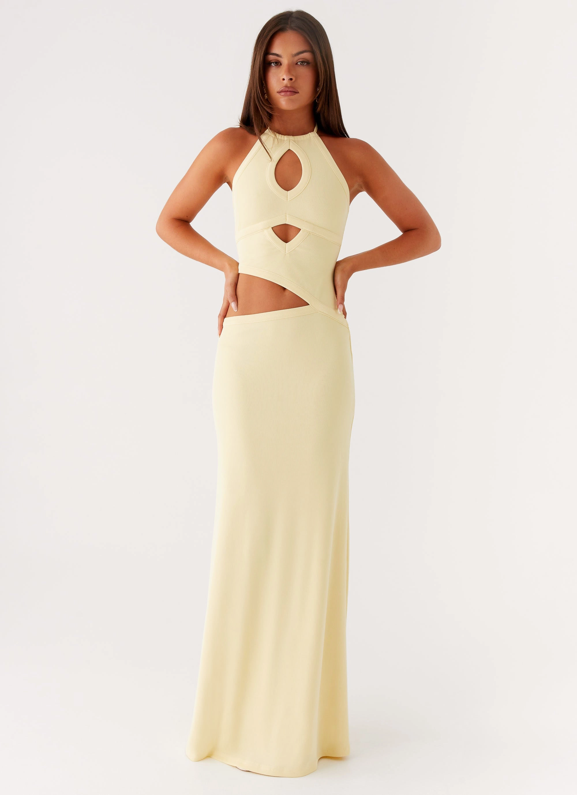 Lanah Cut Out Maxi Dress - Yellow Calm Aesthetic