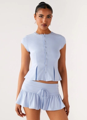 Landon Button Up Top - Blue Comfortable Style anti static coating