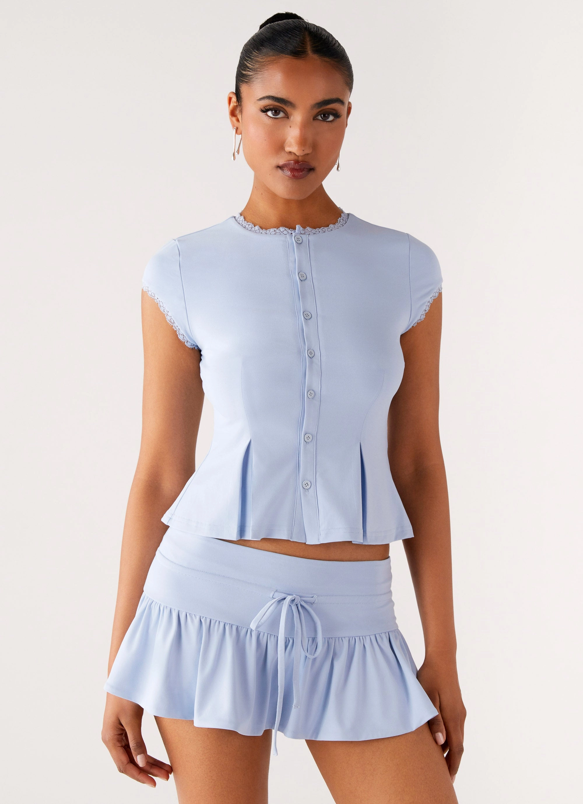 Landon Button Up Top - Blue Comfortable Style anti static coating