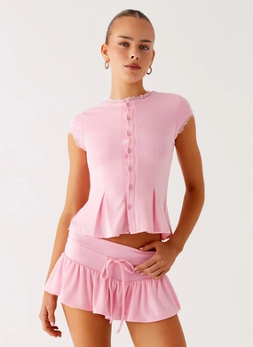 Landon Button Up Top - Pink Placket Detailing Versatile Layering Cut