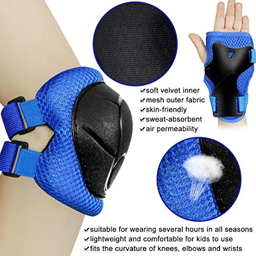 LANNEY Kids Knee Pads and Elbow Pads Set, 3-13 Years Knee Pads for Kids Toddler 3 in 1 Protective Gear Set with Wrist Guards for Skateboard, Scooter, Cycling, Riding Sports, Gift for Youth Boys Girls