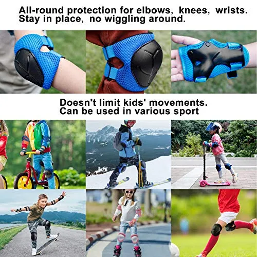 LANNEY Kids Knee Pads and Elbow Pads Set, 3-13 Years Knee Pads for Kids Toddler 3 in 1 Protective Gear Set with Wrist Guards for Skateboard, Scooter, Cycling, Riding Sports, Gift for Youth Boys Girls