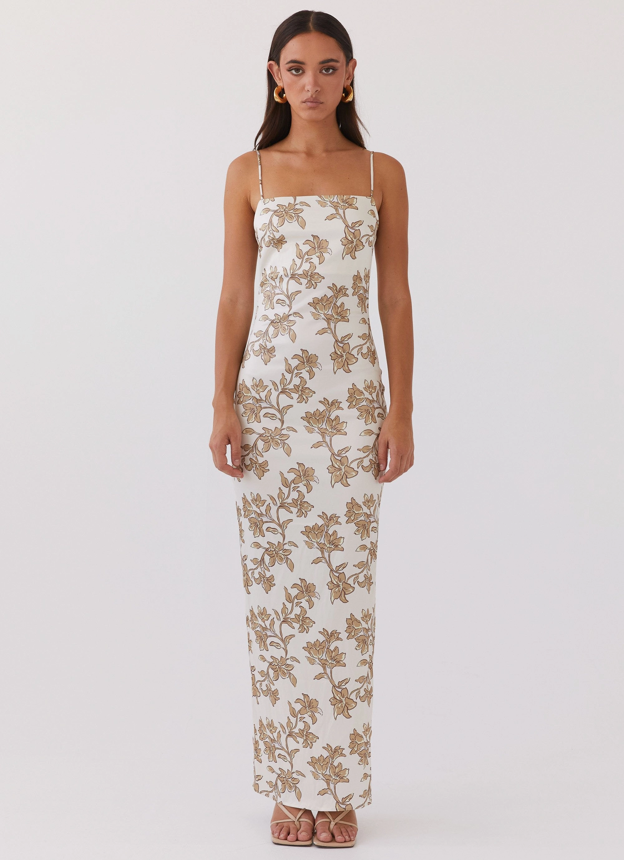 Lara Satin Maxi Dress - Hazel Bloom Pure Fabric Airy Drape