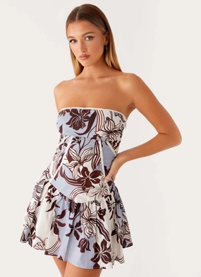 Soft Weave Larnie Linen Mini Dress - Bluewood Blossom
