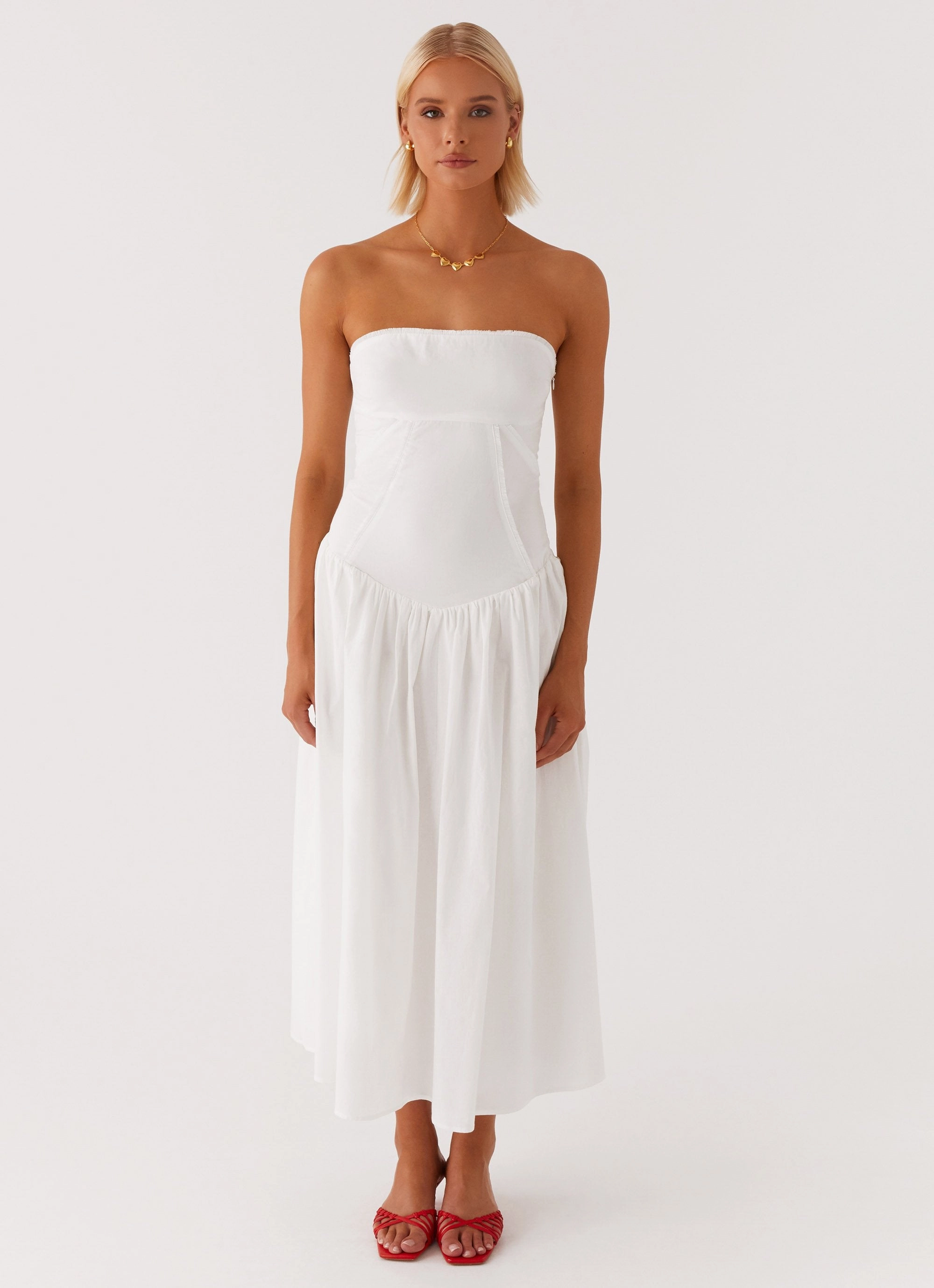 Larnie Midi Dress - White All Season Style Flowy casual dress