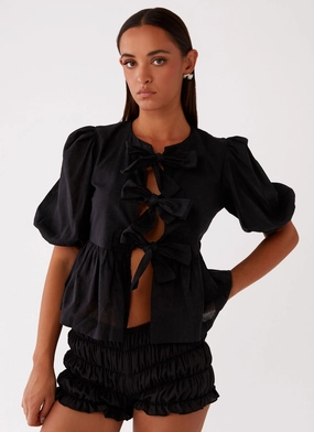Western Wind Tie Top - Black Zero Waste Production Label Hidden Pocket
