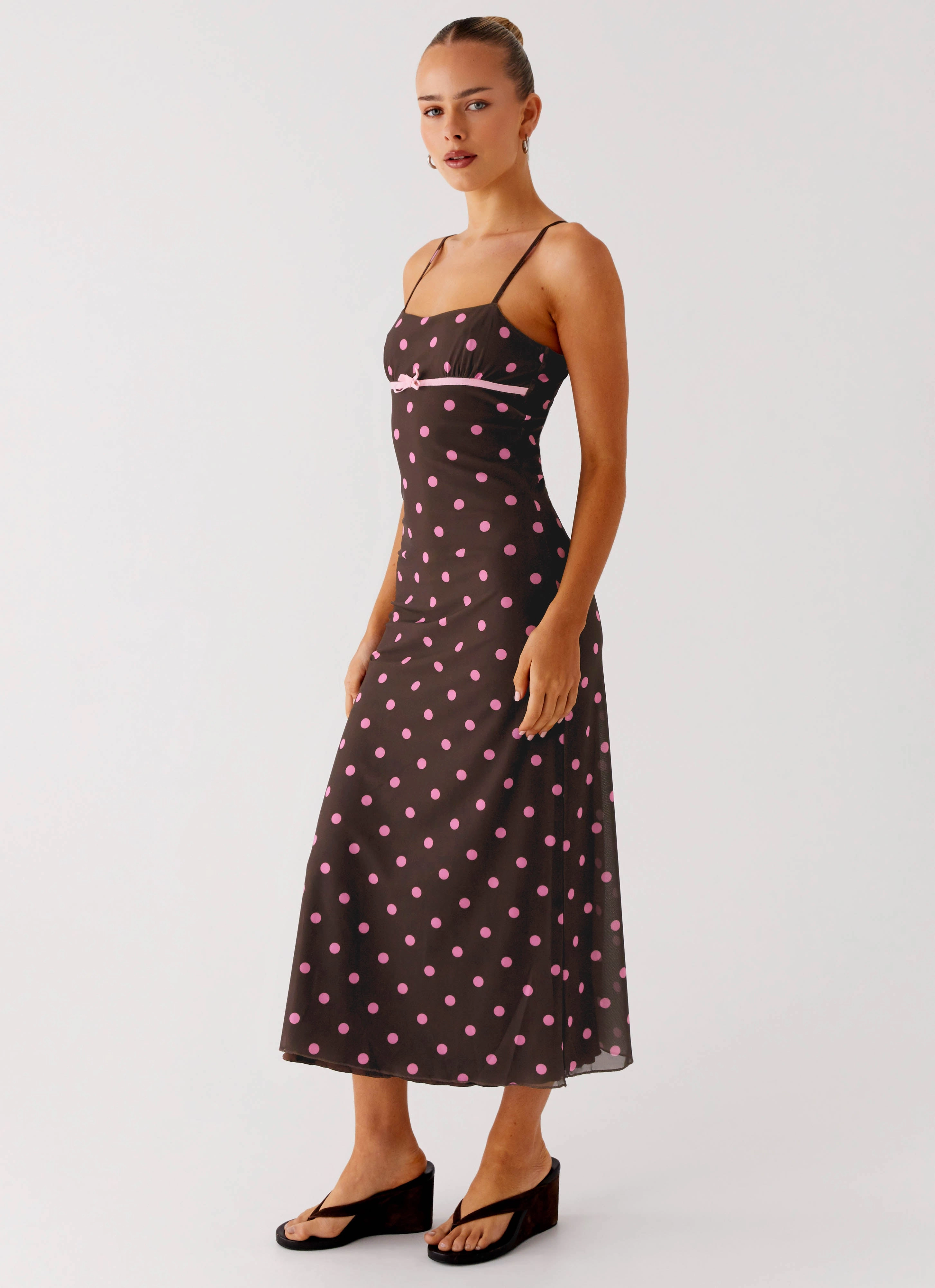 Bright Accent Latto Midi Dress - Chocolate Strawberry Dot