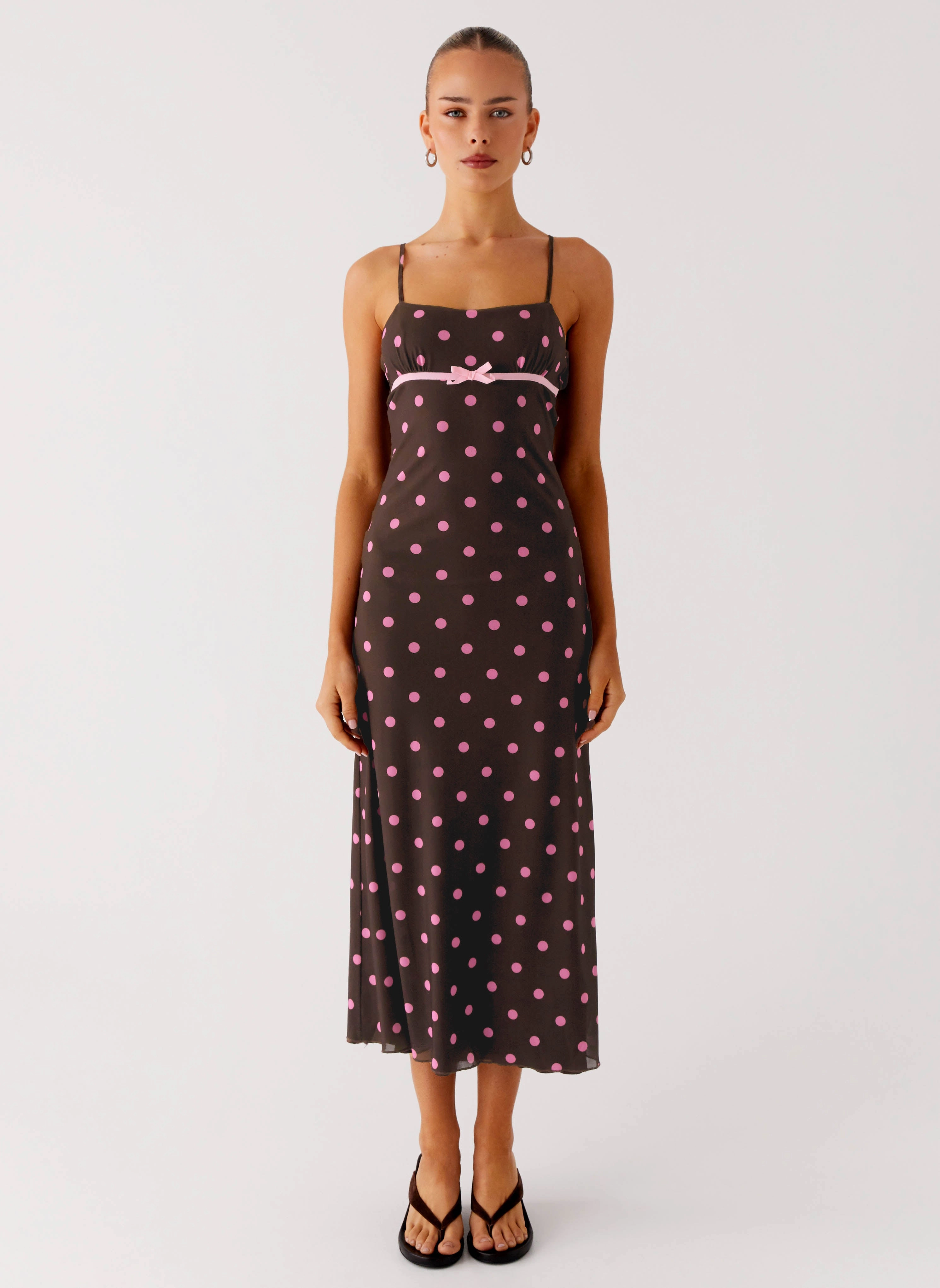 Lightweight Material Latto Midi Dress - Chocolate Strawberry Dot
