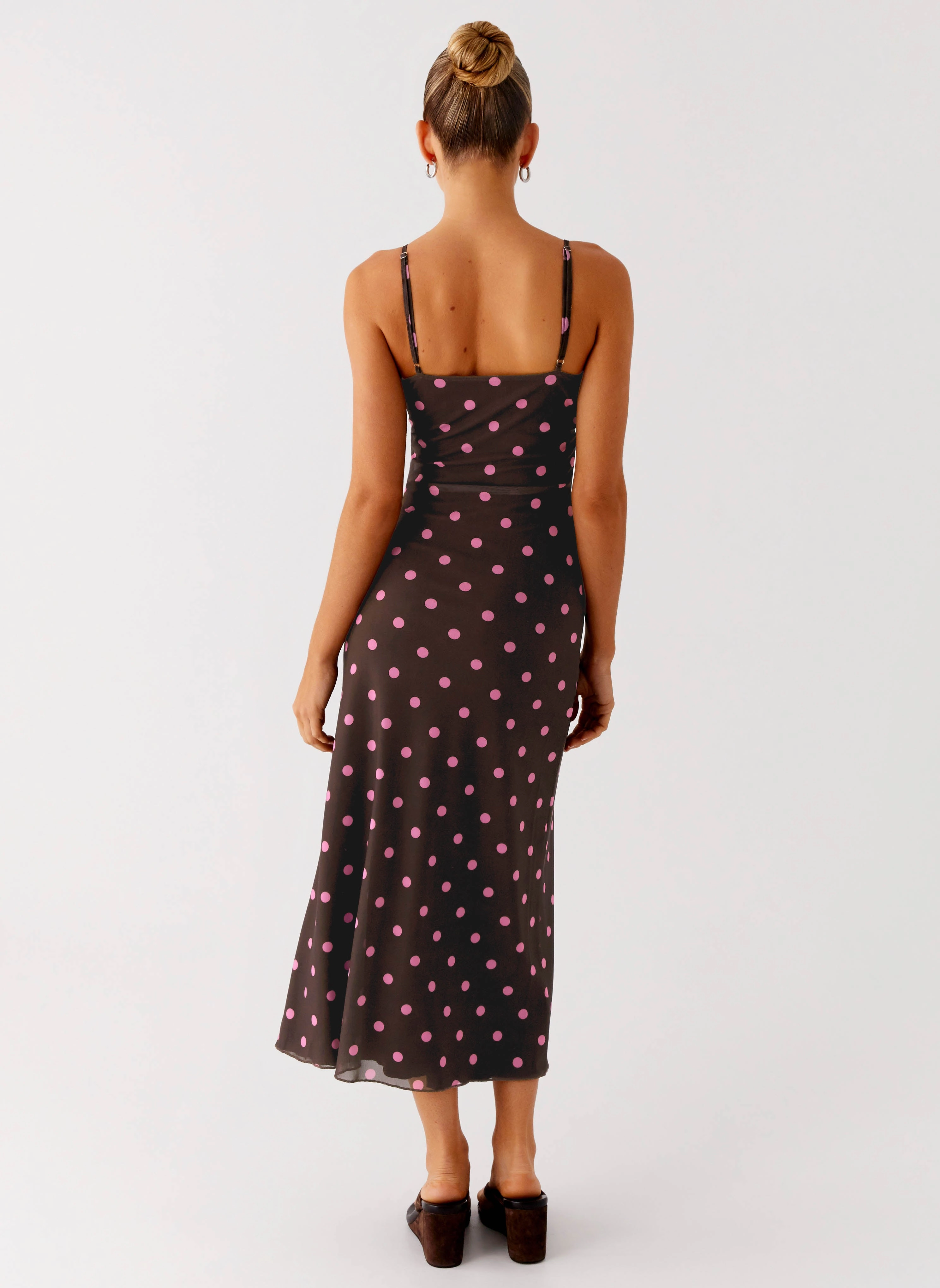 Latto Midi Dress - Chocolate Strawberry Dot Raw-Hem