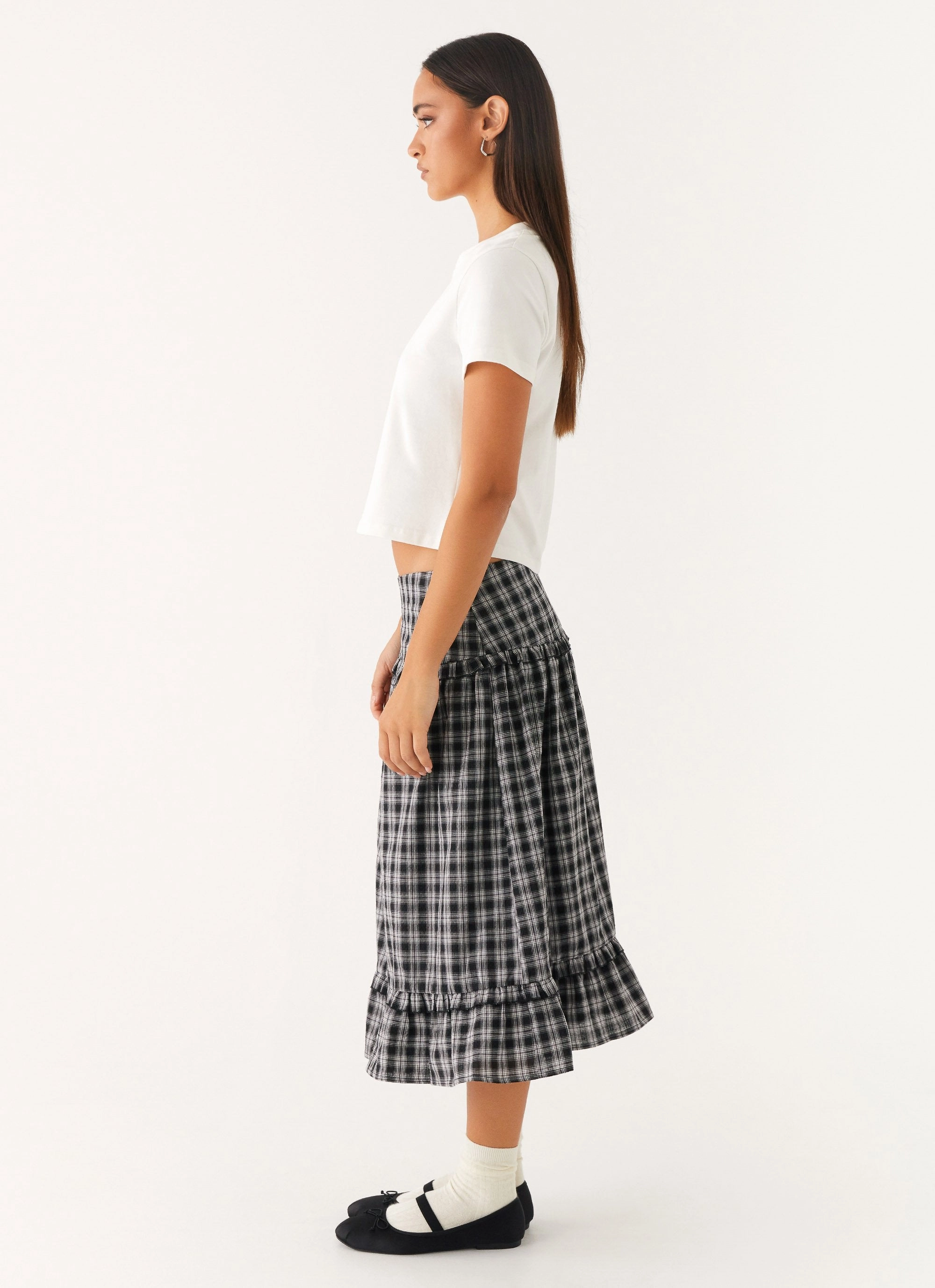 Relaxed Wear Urban appeal Laura Midi Skirt - White Black Check