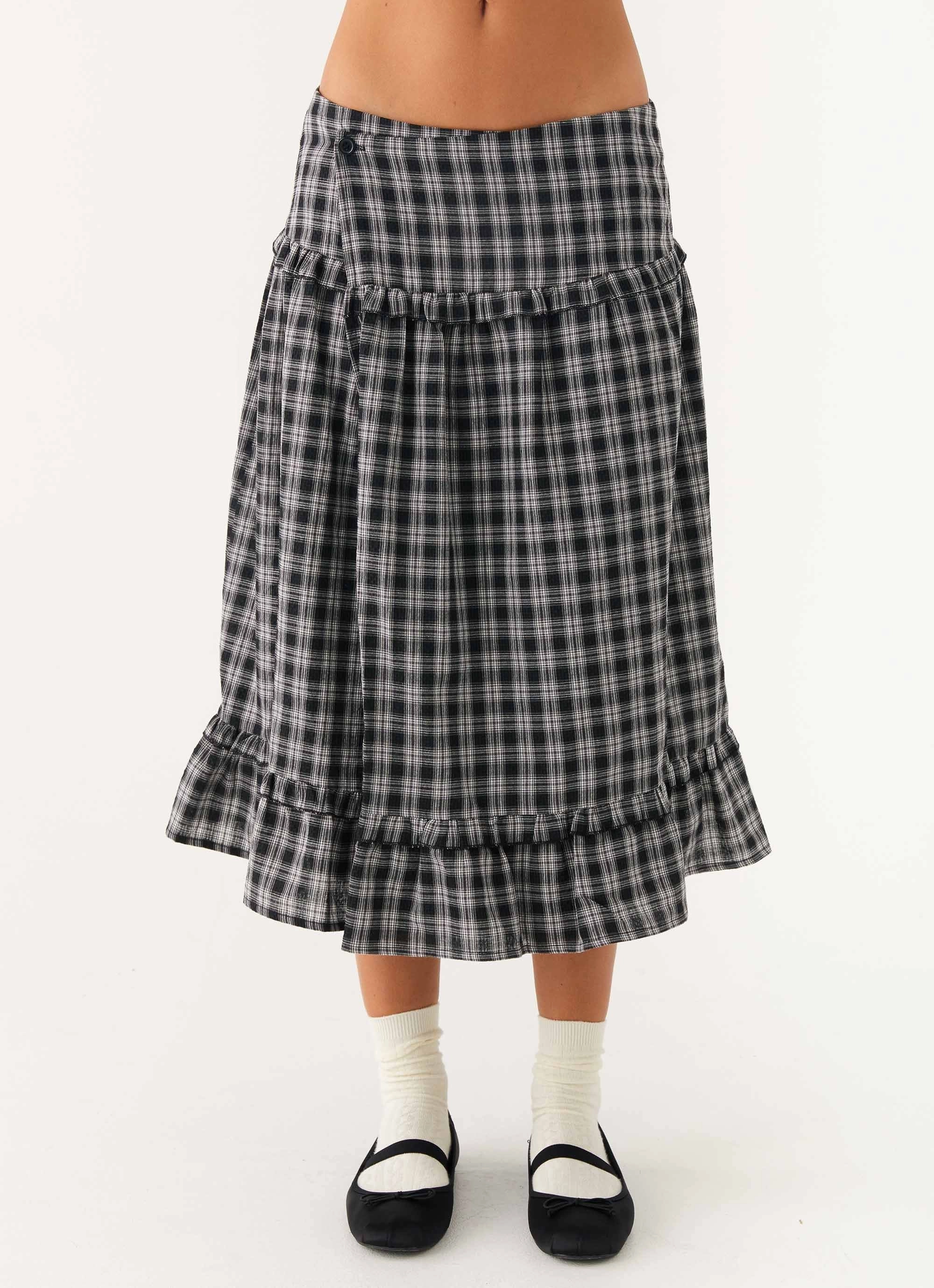 Functional Ease Layered Panel Design Laura Midi Skirt - White Black Check
