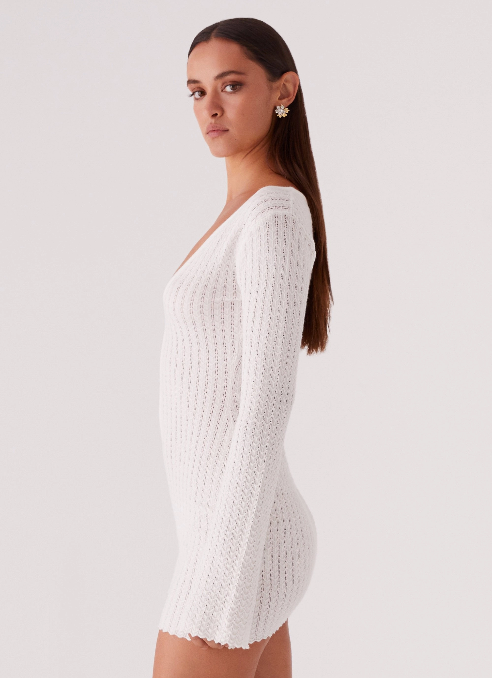 Lavelle Knit Mini Dress - Ivory Snap-Closure Weekend Ready