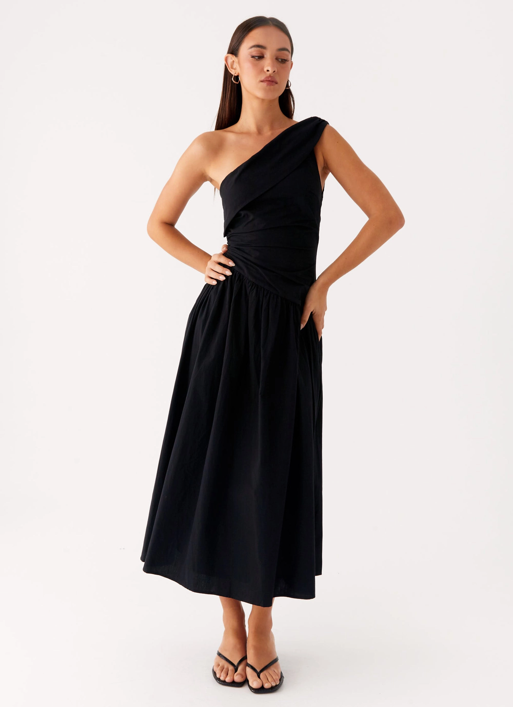 Janessa Midi Dress - Black Smart Waistband Fit Inner Feel