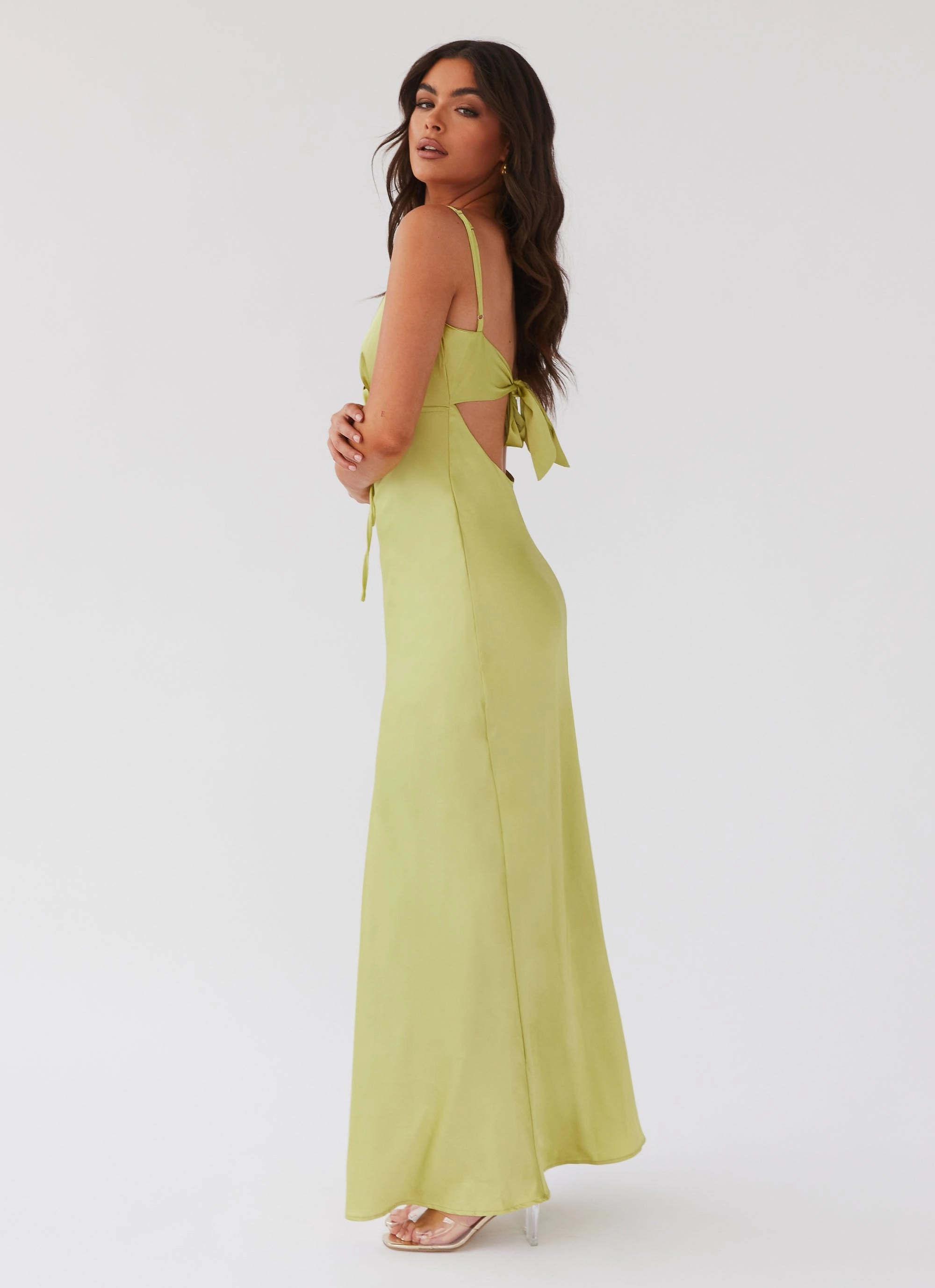 Flora Satin Maxi Dress - Green Expectations A-Line