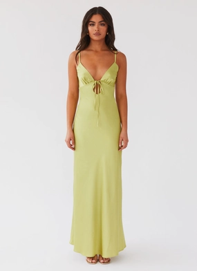 Chic Layers Minimalist feel Flora Satin Maxi Dress - Green Expectations