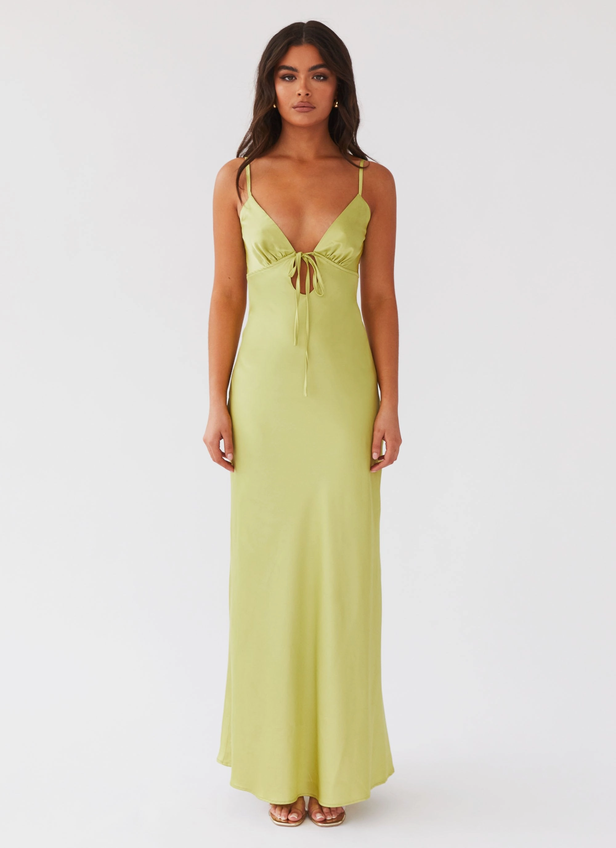 Chic Layers Minimalist feel Flora Satin Maxi Dress - Green Expectations