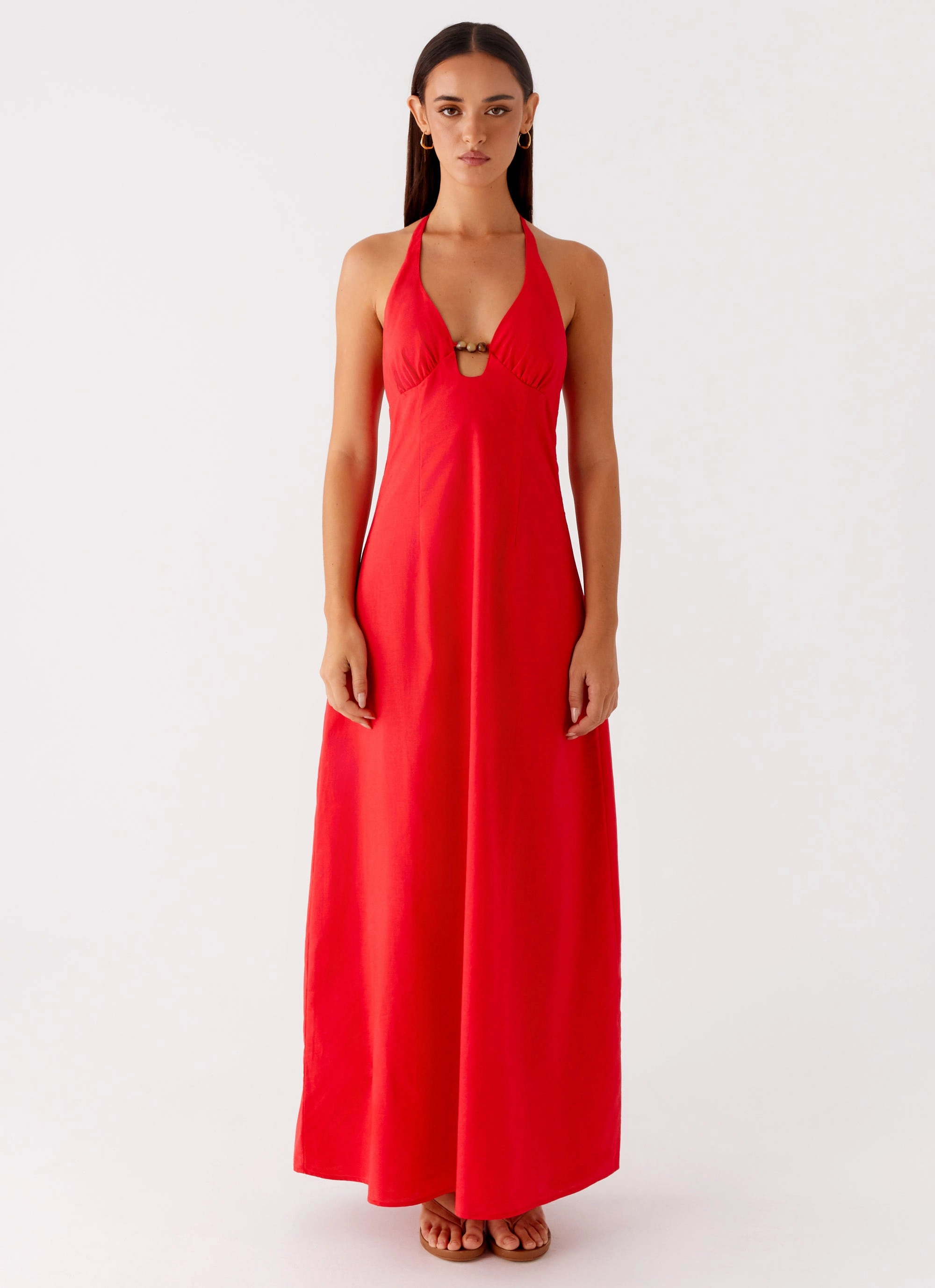 Zana Maxi Dress - Red Clear Blush Metallic Finish