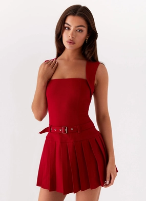 Elegant Waist Justina Belted Mini Dress - Red