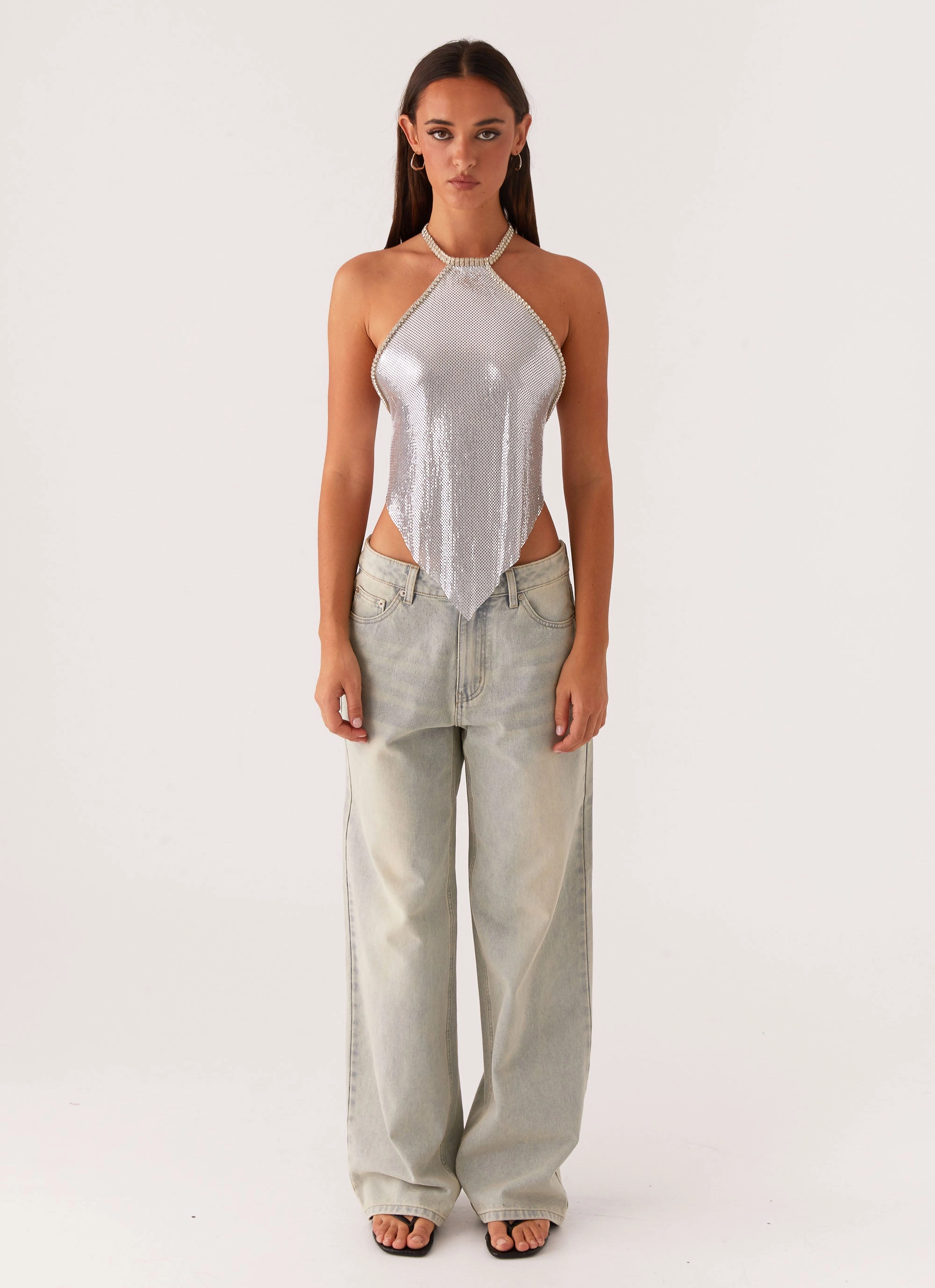 Celebrate Halterneck Chainmail Top - Silver Multi Pocket Configuration MultiPocket Configuration