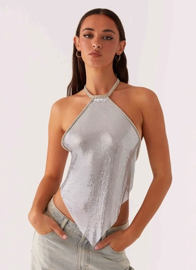 Versatile Layering Cut Celebrate Halterneck Chainmail Top - Silver